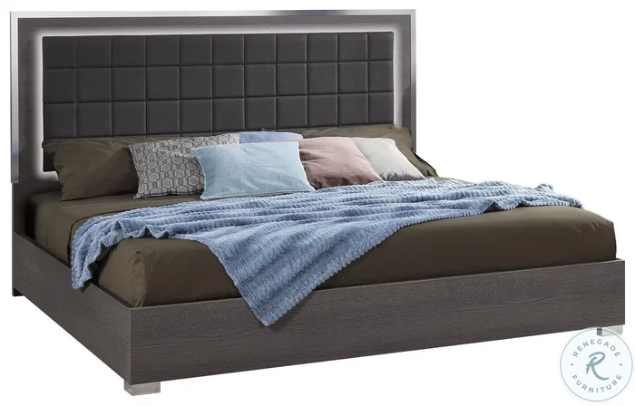 Alice Matte Gray Queen Upholstered Platform Bed with LED Light