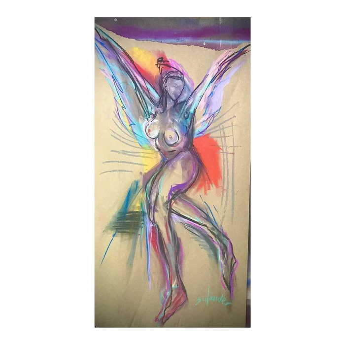Angel in Pastel, Original Drawing by Erik Sulander on Paper, 46×24, Signed, Unframed.