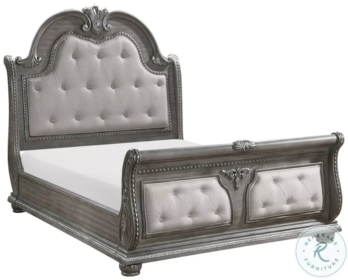 Arlington Gray Queen Upholstered Panel Sleigh Bed