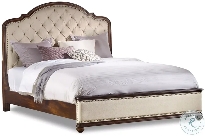 Ashford Heights Beige And Traditional Mahogany King Upholstered Panel Bed