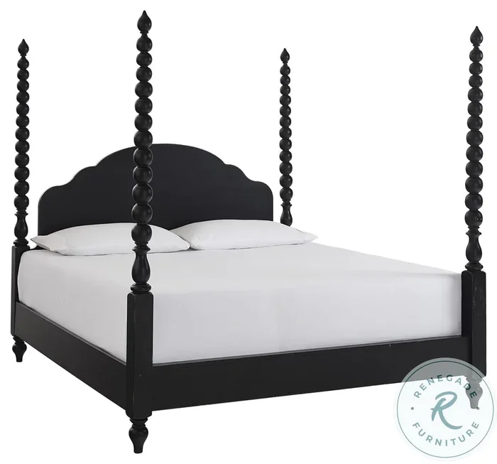 Caroline Soft Black California King Poster Bed with USB Charging