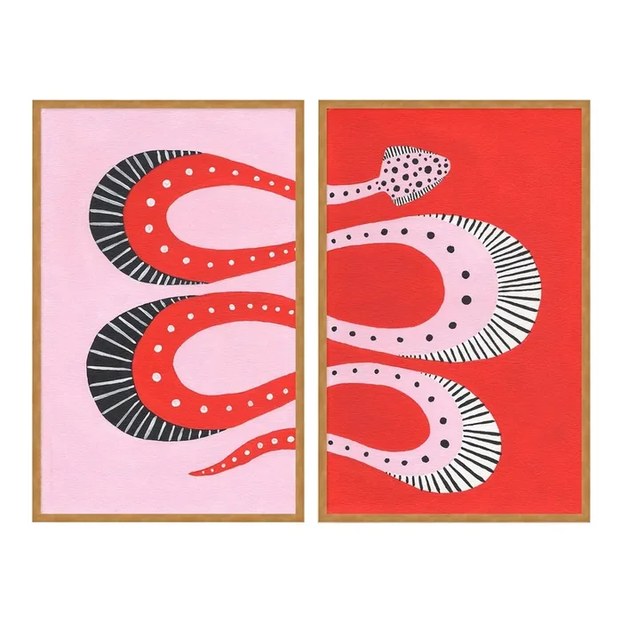 Cherry Pop Diptych by Willa Heart in Gold Frame, Large Art Print