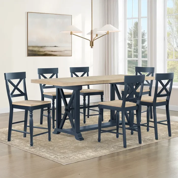 Darcy 7-Piece Counter Dining Set, Blue Finish DAR500B-C7PC