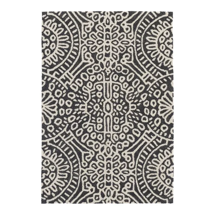 Dash & Albert by Annie Selke Temple Charcoal Micro Hooked Wool Rug, 4′ x 6′