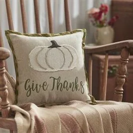Give Thanks Primitive Farmhouse Accent Pillow