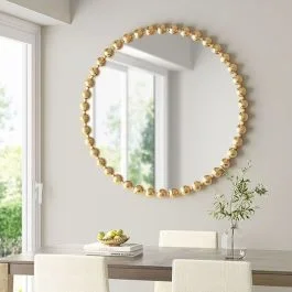 Iron Edge Beaded Round Wall Mirror 36 Inch