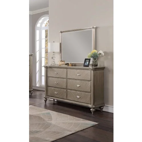 Luxury Antique Silver Champagne Finish Dresser W Mirror