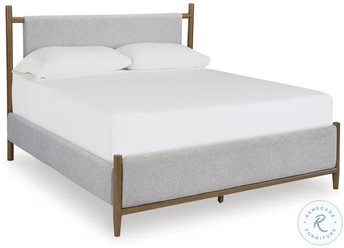 Lyncott Medium Brown And Gray Upholstered Queen Panel Bed