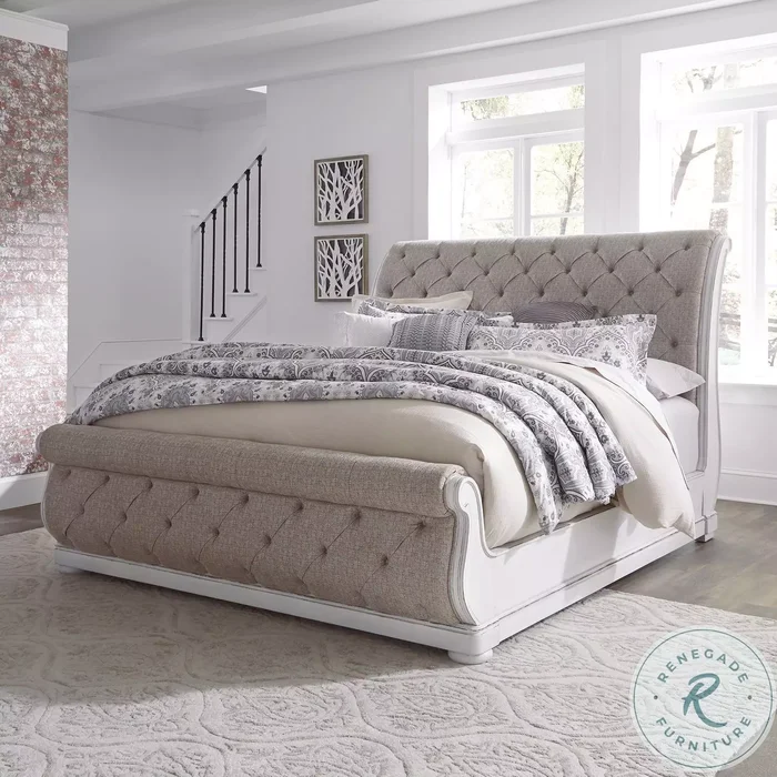 Magnolia Manor Antique White And Weathered Bark California King Upholstered Sleigh Bed