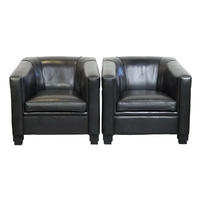Set of Art Deco Black Sheep Leather Armchairs