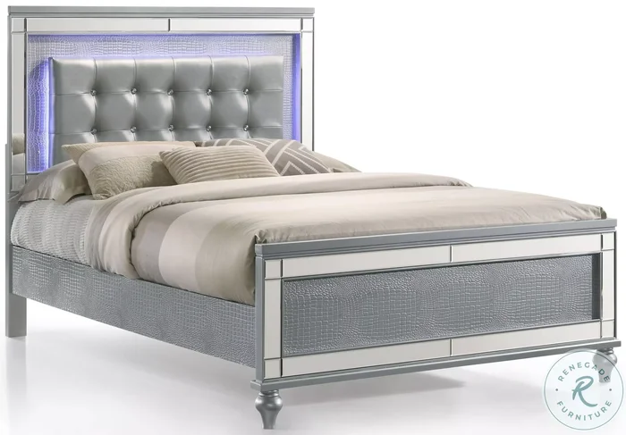 Valentino Silver Full Upholstered Panel Bed
